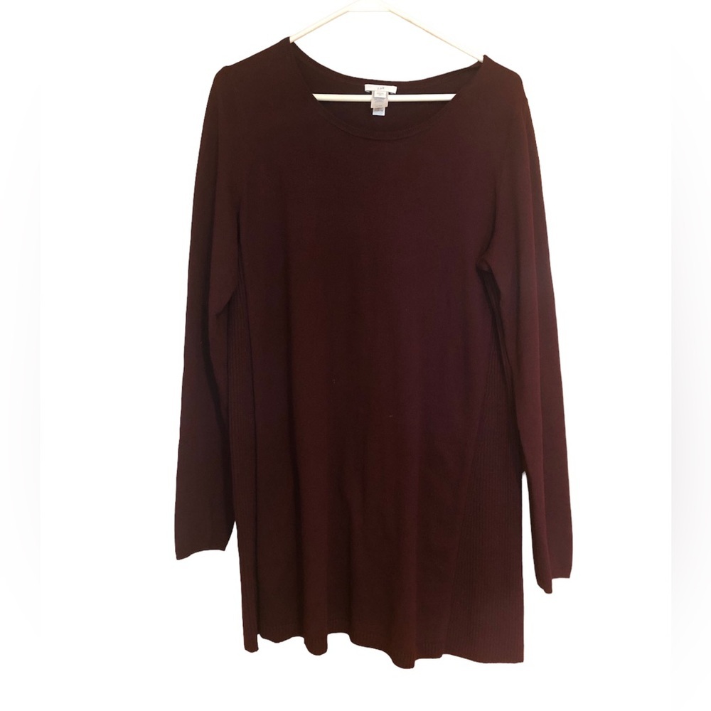 J. Jill Burgundy Long Sleeve Tunic Scoop Neck Top Sz M Tall